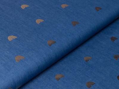 Leichter Jeansstoff by Poppy mit Foliendruck - Regenbögen - jeansblau