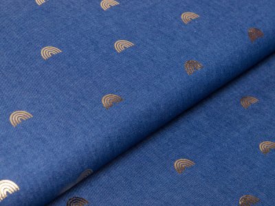 Leichter Jeansstoff by Poppy mit Foliendruck - Regenbögen - dunkles jeansblau
