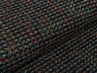 Bouclé Mantelstoff mit Glitzerfäden - eingenähte Fäden - schwarz/ocker