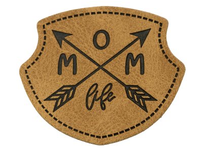 Jessy Sewing Kunstleder-Label mit aufgedruckter Nähnaht - "Wappen Momlife" - braun