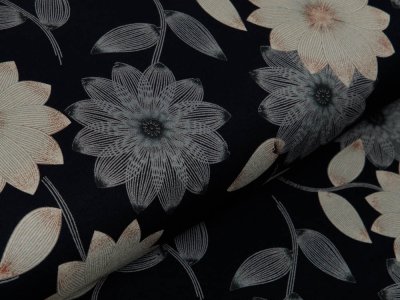 Jersey Viskose - hübsche Blumen - schwarz/beige