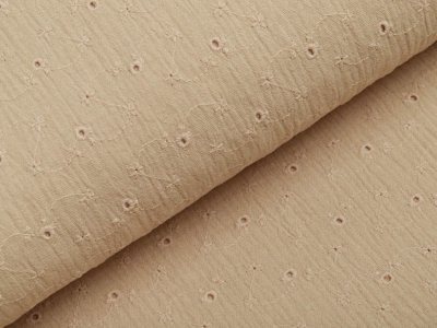 Musselin Baumwolle Double Gauze mit Lochstickerei Broderie - Blumenranken - camel