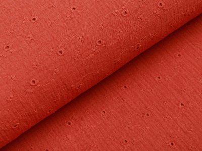 Musselin Baumwolle Double Gauze mit Lochstickerei Broderie - Blumenranken - terrakotta