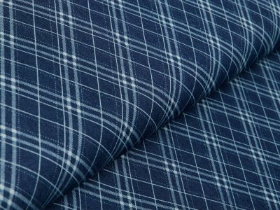 Leichter Jeansstoff - verschobene Karos - dark denim/blau