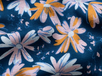 Alpenfleece - bunte Sternblüten - marine