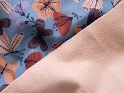 Jackenstoff Softshell Digitaldruck Butterfly - bunte Schmetterlinge - jeansblau