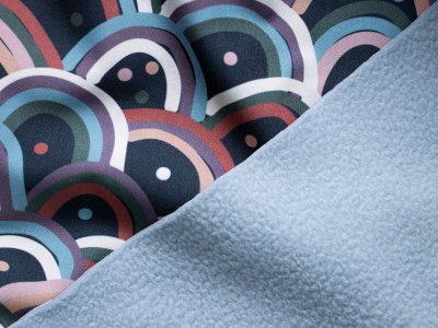 Jackenstoff Softshell Digitaldruck Rainbow - bunte Regenbögen - navy