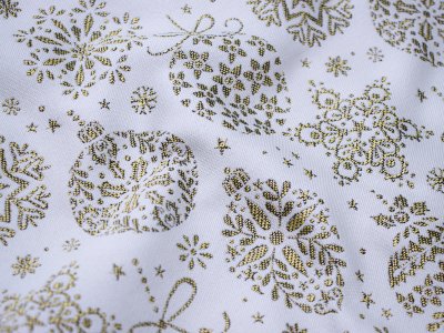 Jacquard Gobelin Dekostoff mit Glitzer in Leinenoptik - Weihnachtskugeln - ecru 