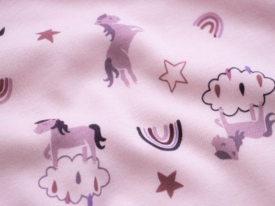 Alpenfleece Happy Fleece Unicorn - Pferdchen und Regenbögen - rosa