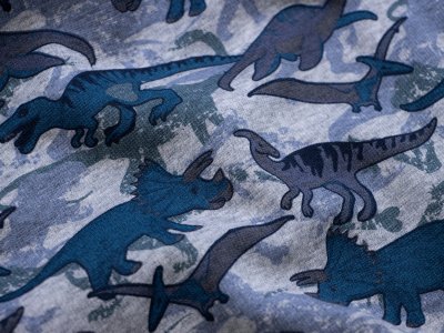 Alpenfleece Happy Fleece Dinos - verschiedene Dinosaurier - grau