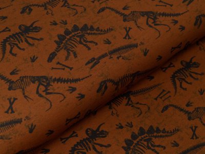 Leicht angerauter Sweat Swafing Joko - gruselige Dinoskelette - braun