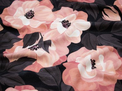 French Terry Modal Swafing Melli - prachtvolle Blüten - schwarz