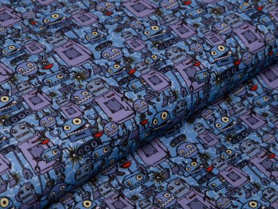 Webware Baumwolle Swafing Happy Metal by Steinbeck - Roboter-Party - blau