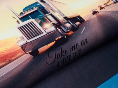 Sweat French Terry Digitaldruck Take me on A ROAD TRIP Stenzo PANEL ca. 75 cm x 150 cm - cooler LKW - navy