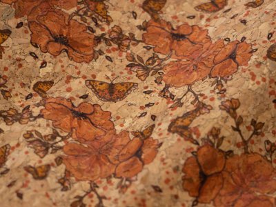 Kork Coupon 50 cm x 65 cm - Schmetterlinge und orangene Blumen 