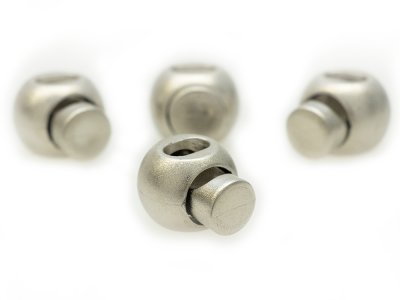 4 Kordelstopper rund - ca. 17 x 22 mm - für Kordeln mit max. 7 mm Durchmesser - silberfarben
