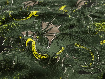 French Terry Swafing Mystic Dragons by Steinbeck - Drachen auf Grafittioptik - schwarz