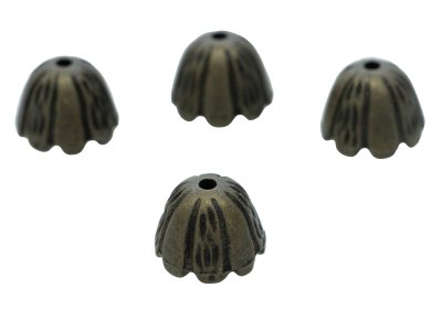 4 Kordelenden - ca. 14 x 11 mm - für Kordeln mit max. 1 mm Durchmesser - bronzefarben
