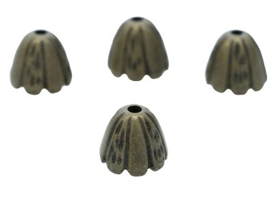 4 Kordelenden - ca. 10 x 10 mm - für Kordeln mit max. 1 mm Durchmesser - bronzefarben