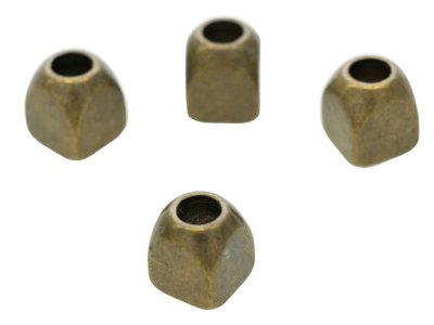 4 Kordelenden - ca. 8 x 9 mm - für Kordeln mit max. 3 mm Durchmesser - messingfarben