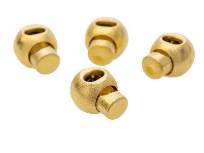 4 Kordelstopper rund - ca. 15 x 21 mm - für Kordeln mit max. 5 mm Durchmesser - goldfarben