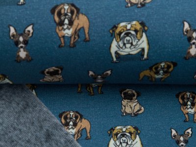 Alpenfleece Digitaldruck - freche Hundebande - jeansblau