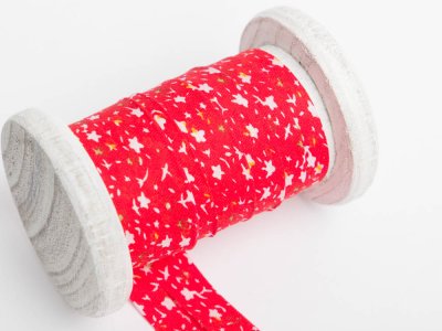 Schrägband Baumwolle 3m Stück, gefalzt 20mm  breit, Blumen rot