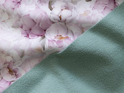 Softshell Jackenstoff - Blumenpracht - rosa/mint