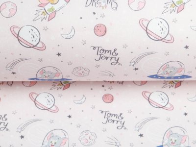 Webware Baumwolle Popeline Digitaldruck Tom And Jerry - Sweat Dreams - rosa