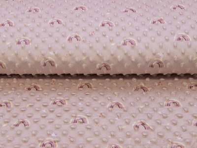 Wellnessfleece Minky mit Noppenprägung - Regenbogen - rosa