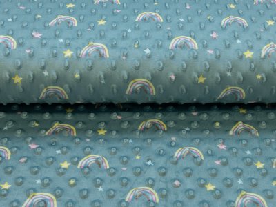 Wellnessfleece Minky mit Noppenprägung - Regenbogen - petrol