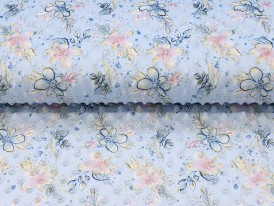 Wellnessfleece Minky mit Noppenprägung - Blumen - hellblau