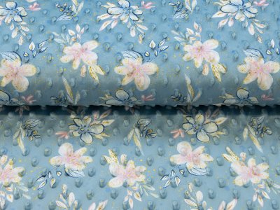 Wellnessfleece Minky mit Noppenprägung - Blumen - petrol