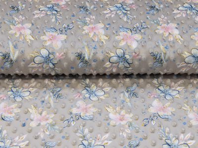 Wellnessfleece Minky mit Noppenprägung - Blumen - beige