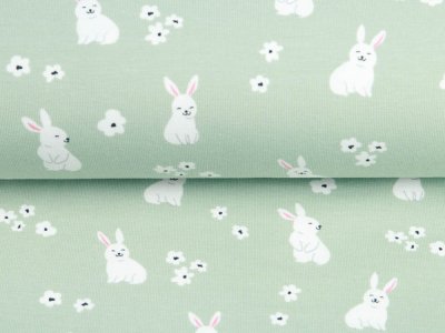 Jersey Digitaldruck - schmunzelnde Hasen - mint