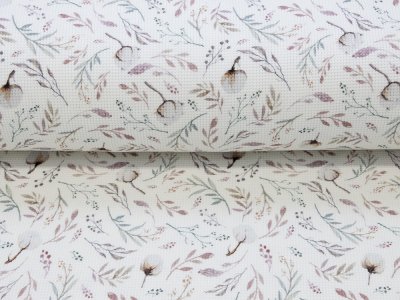 Jersey Waffel Digitaldruck - Baumwollblüte - weiß