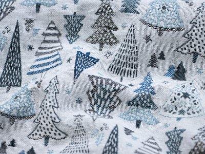 Jacquard Gobelin Dekostoff mit Glitzer in Leinenoptik - gemusterte Weihnachtsbäume - helles grau