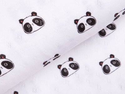 Jersey Baumwolle-Feinstrick - Pointoille Lochmuster - Pandas - weiß