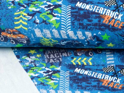 Sweat French Terry Digitaldruck - Monsterdruck Race - indigoblau