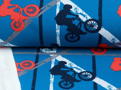 Sweat French Terry Digitaldruck - coole BMX-Stunts - indigoblau