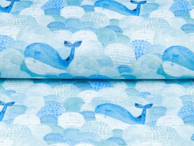 Webware Baumwolle Popeline - Wale auf hoher See - blau