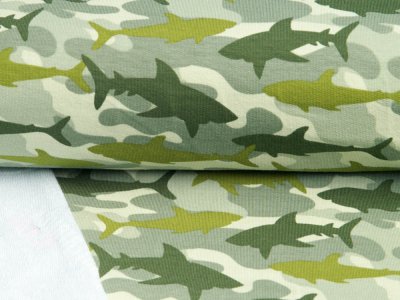 Sweat French Terry - Haie auf Camouflage - khaki