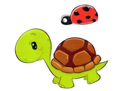 Transfer-Applikation zum Aufbügeln ca. 6,5 cm x 6,5 cm - Schildkröte mit Marienkäfer 