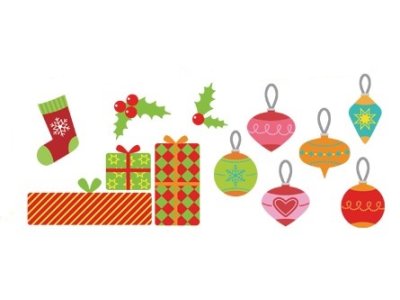 Transfer-Applikation Weihnachten zum Aufbügeln ca. 7,0 cm x 15,5 cm - Weihnachtskugeln und Geschenke