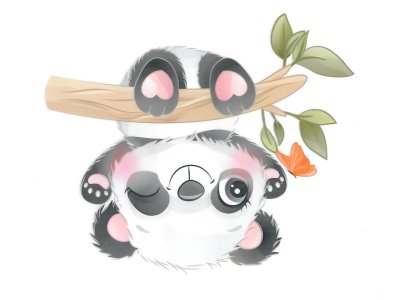 Transfer-Applikation zum Aufbügeln ca. 18,0 cm x 13,5 cm - Pandababy Kopfüber am Bambusast