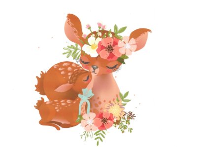 Transfer-Applikation zum Aufbügeln ca. 15,0 cm x 15,0 cm - Rehmutter mit Kitz
