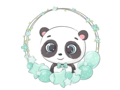 Transfer-Applikation zum Aufbügeln ca. 17,0 cm x 18,0 cm - Pandababy auf Ballonschaukel
