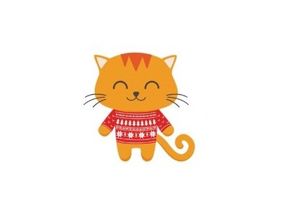 Transfer-Applikation Weihnachten zum Aufbügeln ca. 5,5 cm x 5,5 cm - Kätzchen mit rotem Pullover 