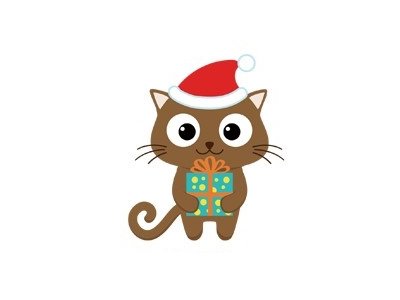 Transfer-Applikation Weihnachten zum Aufbügeln ca. 5,5 cm x 7,0 cm - Kätzchen mit Geschenk