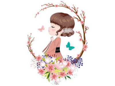 Transfer-Applikation zum Aufbügeln ca.22,0 cm  x 16,3 cm - japanisches Blumenmädchen